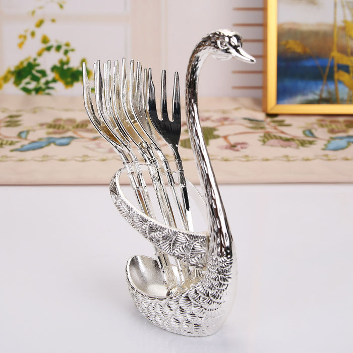 Gold&silver Fruit fork Coffee spoon Creative Home Insert European Swan Tableware