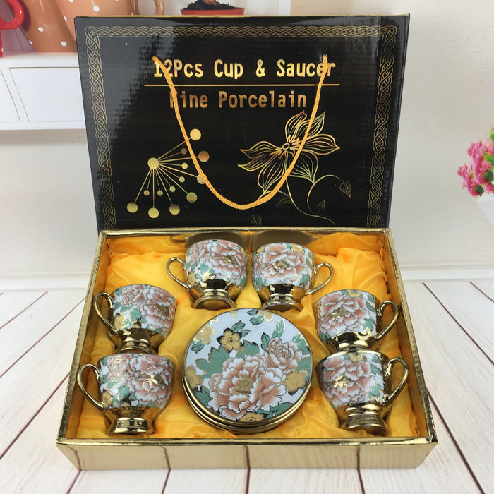 Electroplated ceramic six cups and six saucers coffee cup and saucer gift set