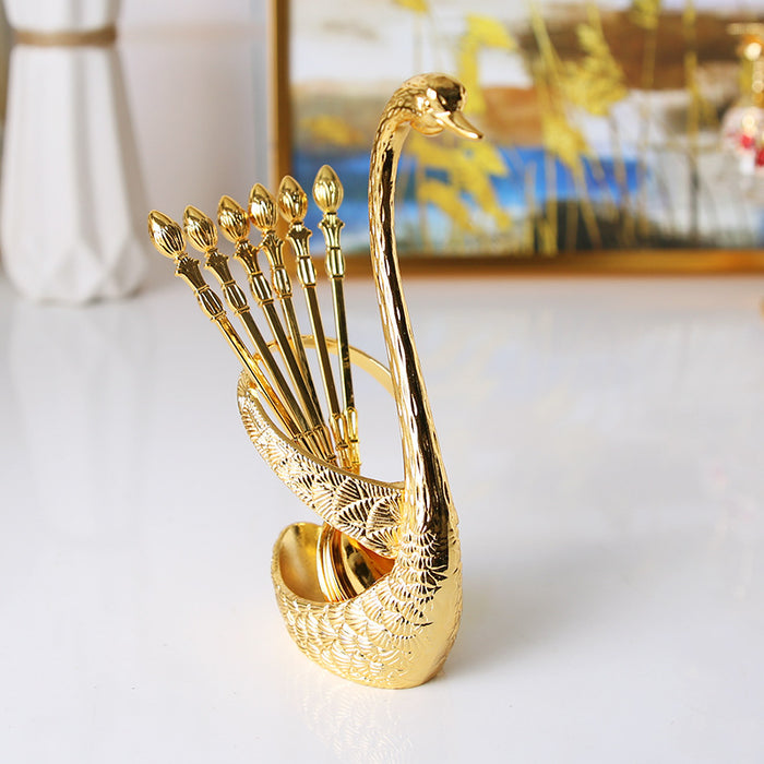 Gold&silver Fruit fork Coffee spoon Creative Home Insert European Swan Tableware