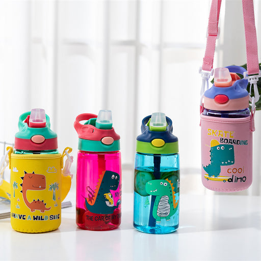 Children's water cup, fall proof, leak proof, primary school children's water cup, summer boy's plastic water cup, girl's Straw Cup, portable and cute